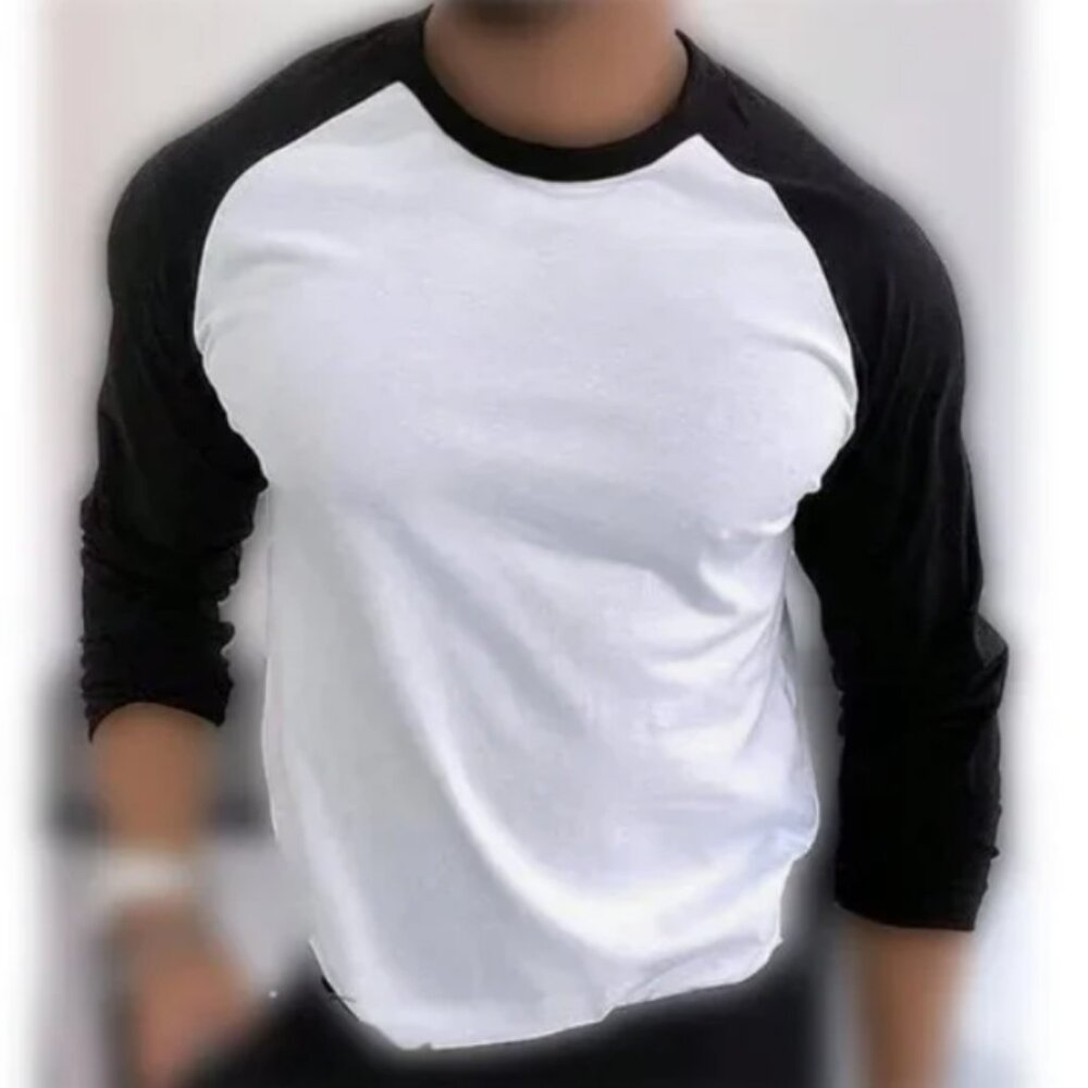 Manfinity Homme Men Color Block Raglan Sleeve Tee in White / Black Size L NWT